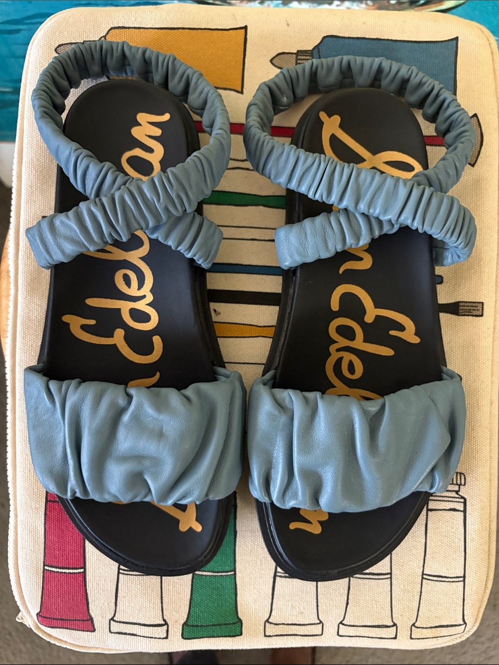 Sam Edelman Blue Ruched Strap leather Sandals